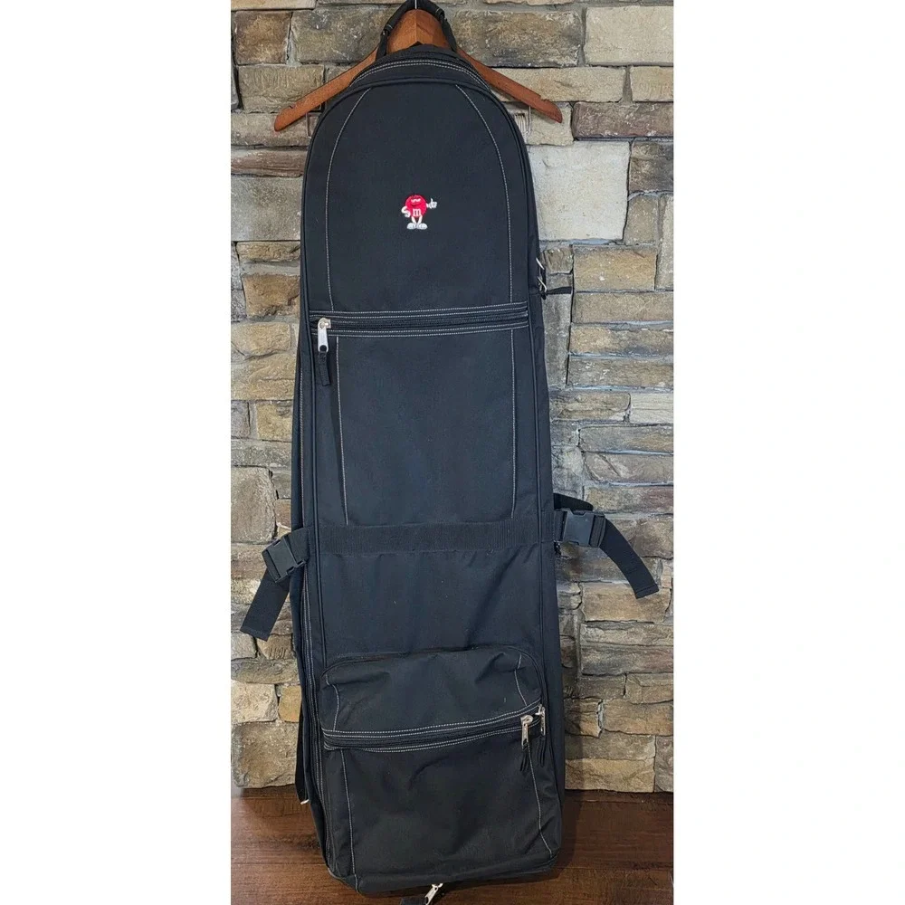 RARE VTG M&M's Red Character Golf Travel Bag Black Padded Wheeled Canvas Cover